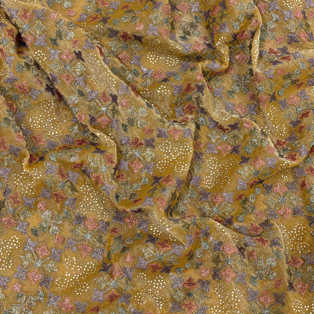 Golden Blossom Jacquard Saree for Women | Designer Floral Wedding & Party Wear Saree
