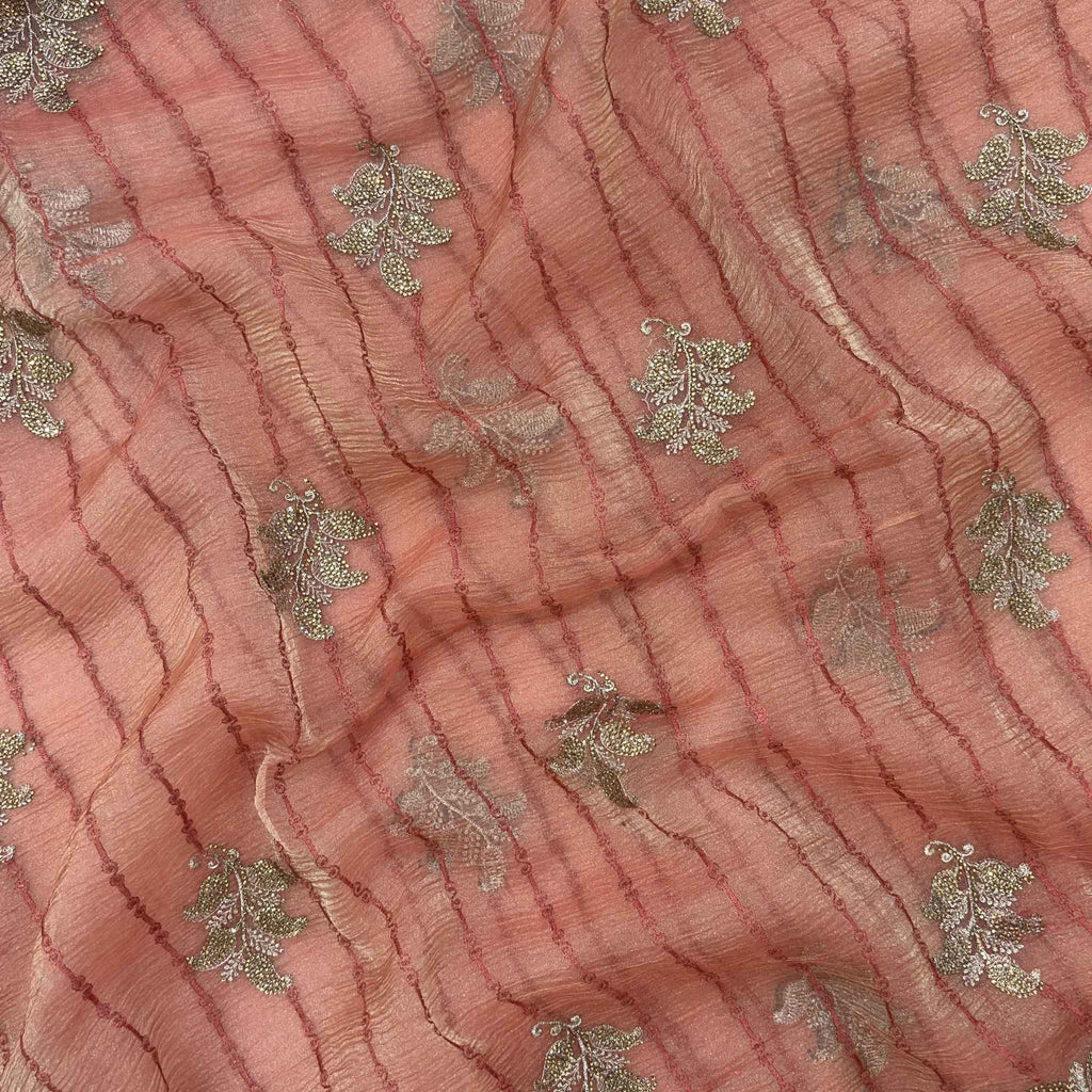 Peach Pink Tissue Saree for Women with Gold Embroidery | Designer Party Wear & Wedding Saree