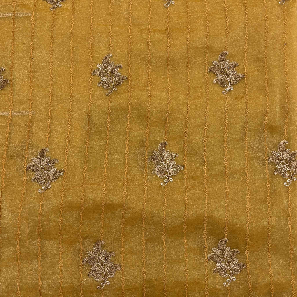 Golden Yellow Tissue Saree for Women with Silver Leaf Embroidery | Designer Party Wear