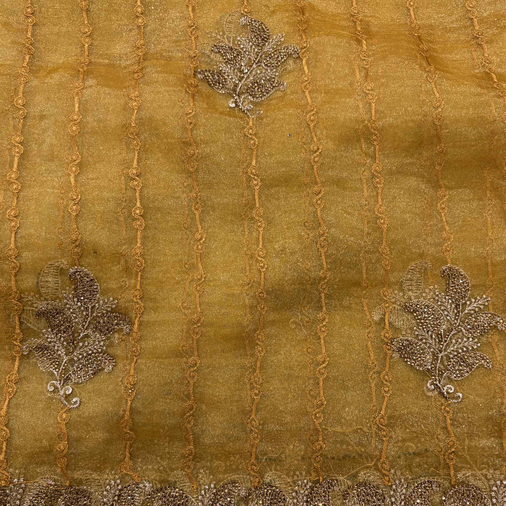 Golden Yellow Tissue Saree for Women with Silver Leaf Embroidery | Designer Party Wear