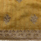 Golden Yellow Tissue Saree for Women with Silver Leaf Embroidery | Designer Party Wear
