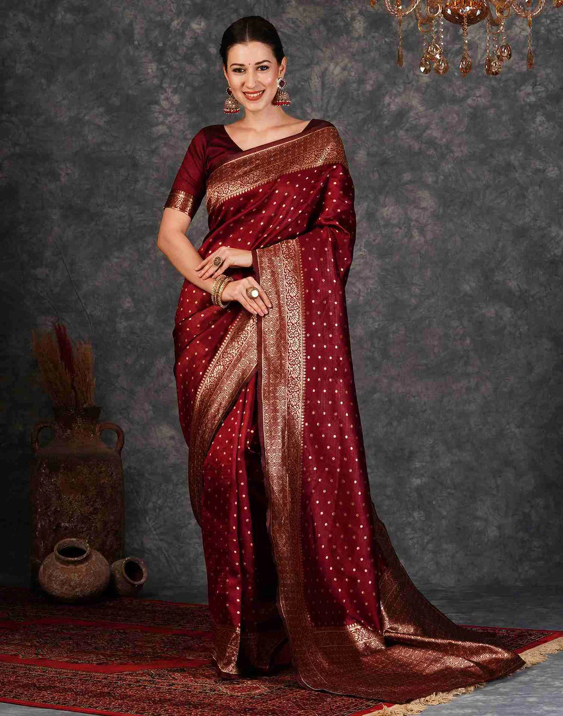 Maroon Silk Woven Banarasi Saree (Copy)