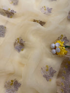 Tissue Saree Lemon Yellow with Floral Embroidery