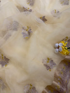 Tissue Saree Lemon Yellow with Floral Embroidery