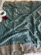 Teal Tissue Saree for Women with Gold Border