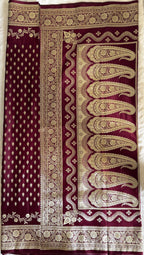 Maroon Banarsee Saree for Women with Gold Zari Work