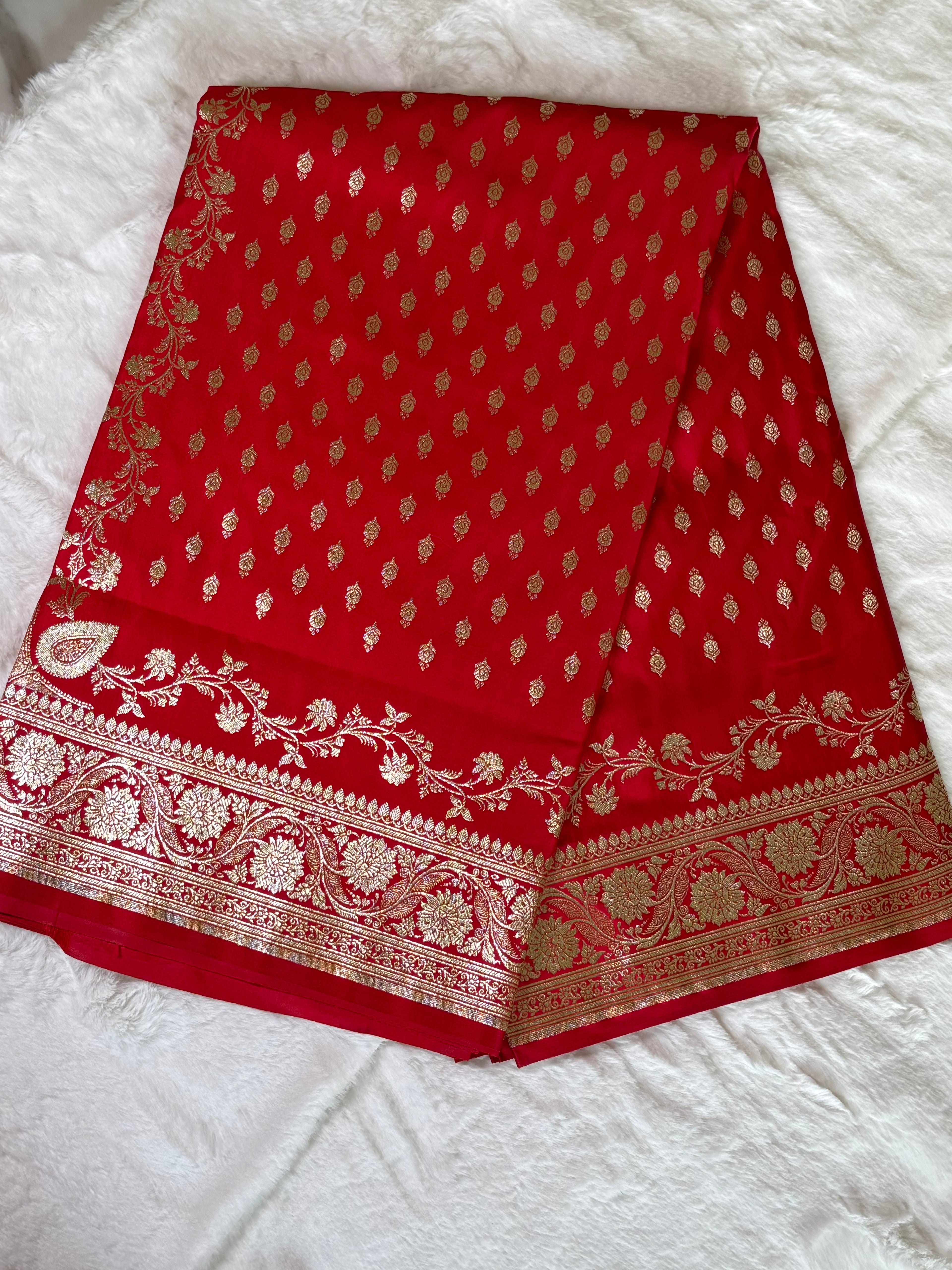 Red Banarsee Saree for Women with Gold Zari Work