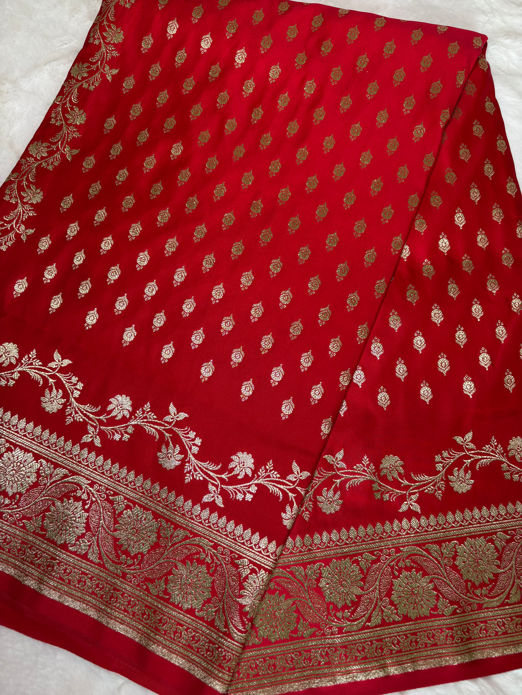 Red Banarsee Saree for Women with Gold Zari Work
