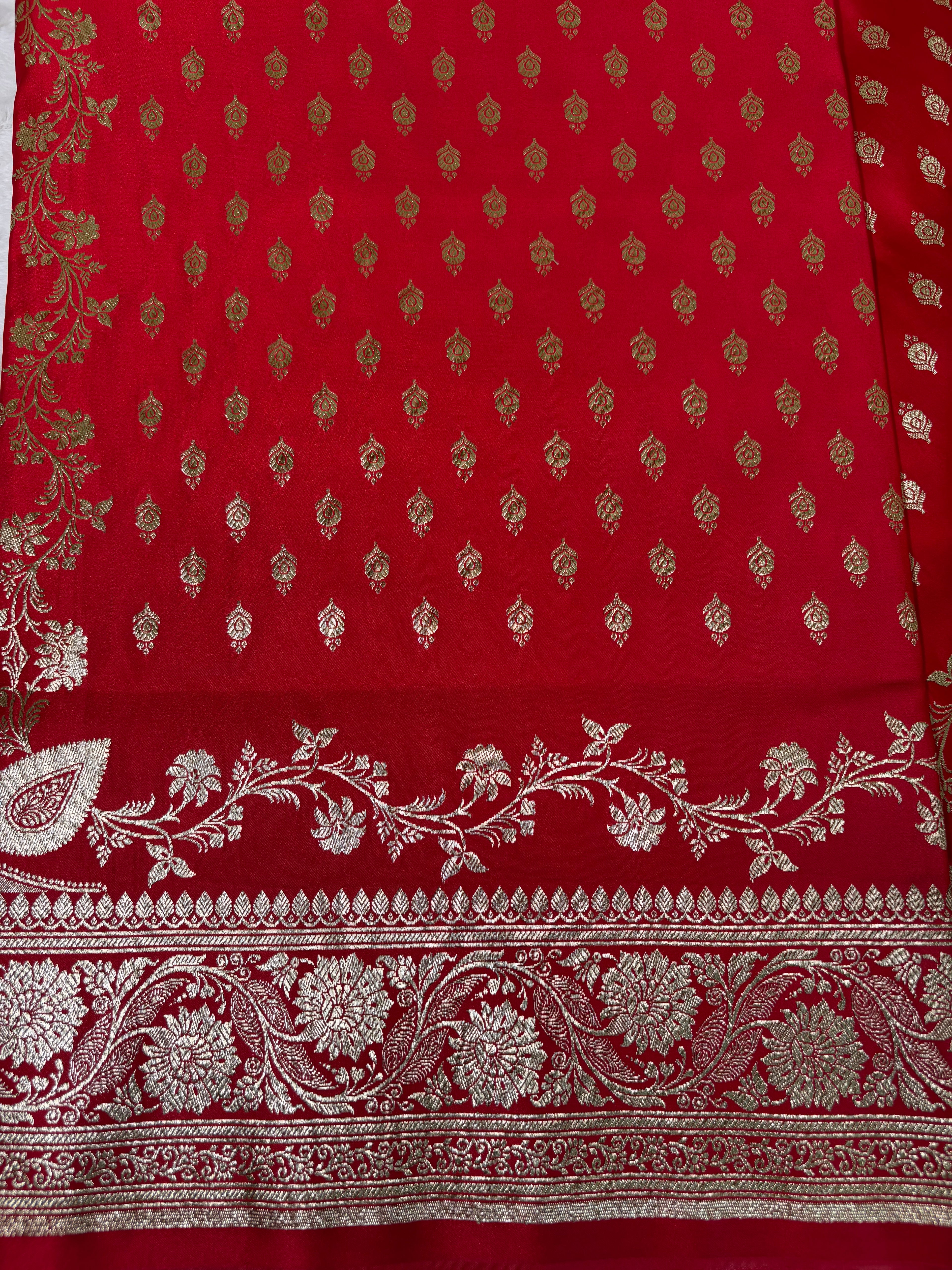 Red Banarsee Saree for Women with Gold Zari Work
