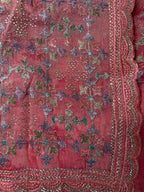 Floral Printed Chinon Georgette Fabric Featuring Embroidery and Handwork