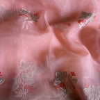 Pink fabric with silver floral embroidery