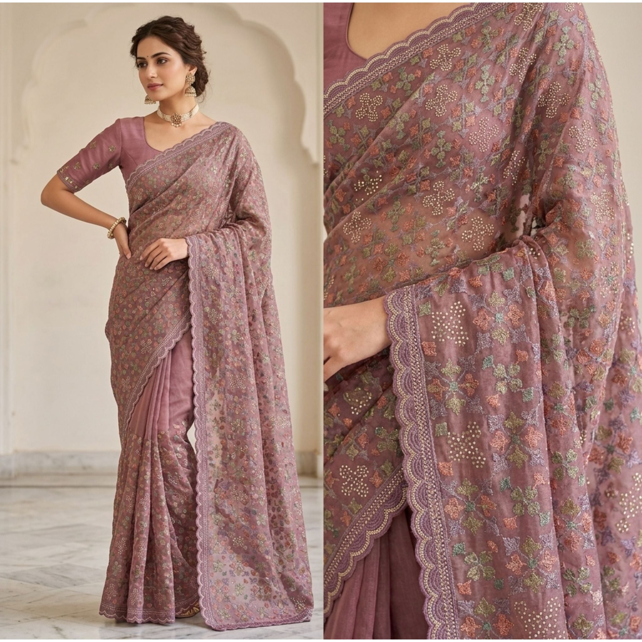 Gajari Floral handloom Zari Saree