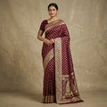 Maroon Banarsee Saree for Women with Gold Zari Work