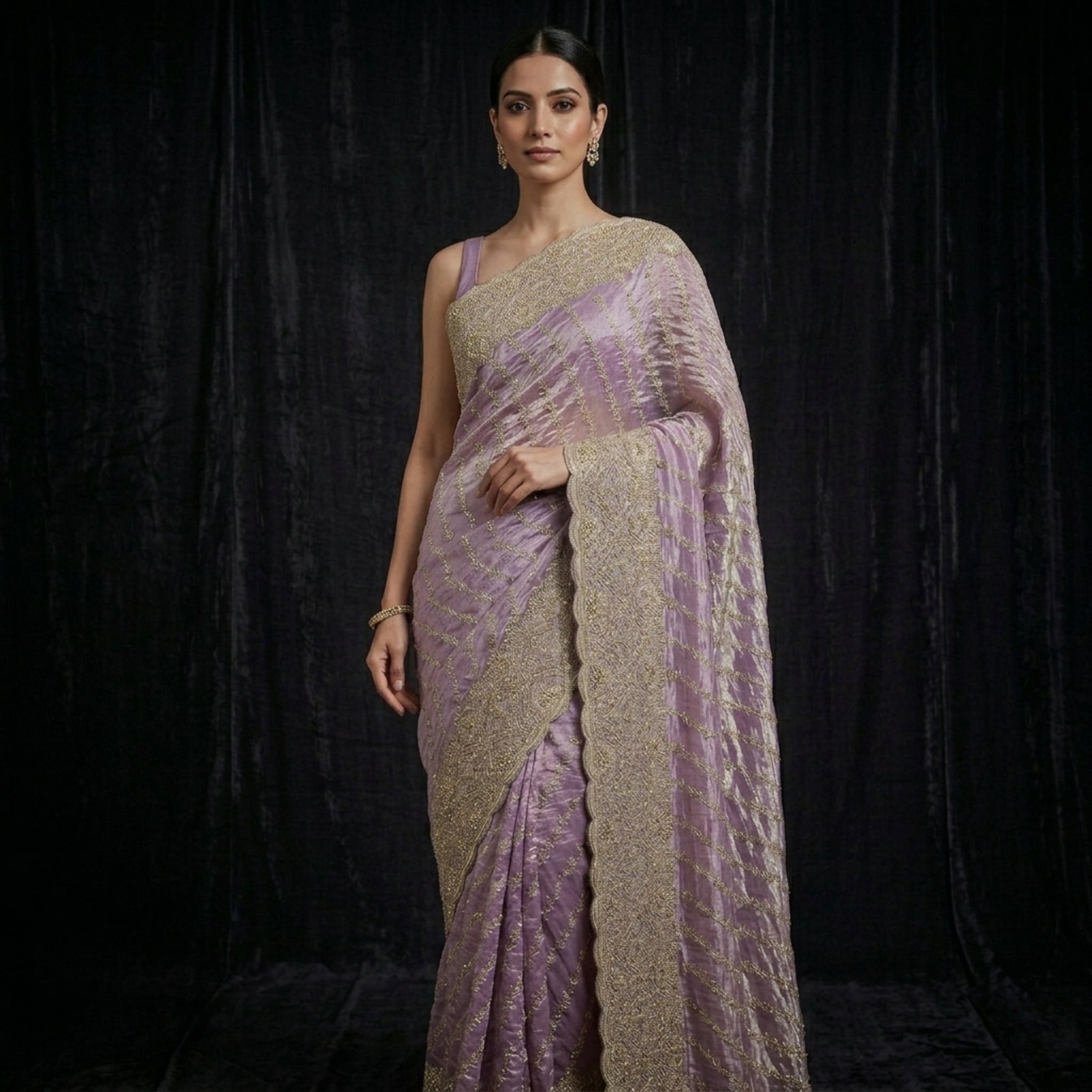 Lavender Gold Zari Designer Saree