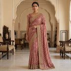 Pink Gold Embroidered Designer Saree