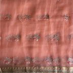 Peach Colour Floral Embroidered Organza