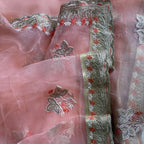 Peach Colour Floral Embroidered Organza