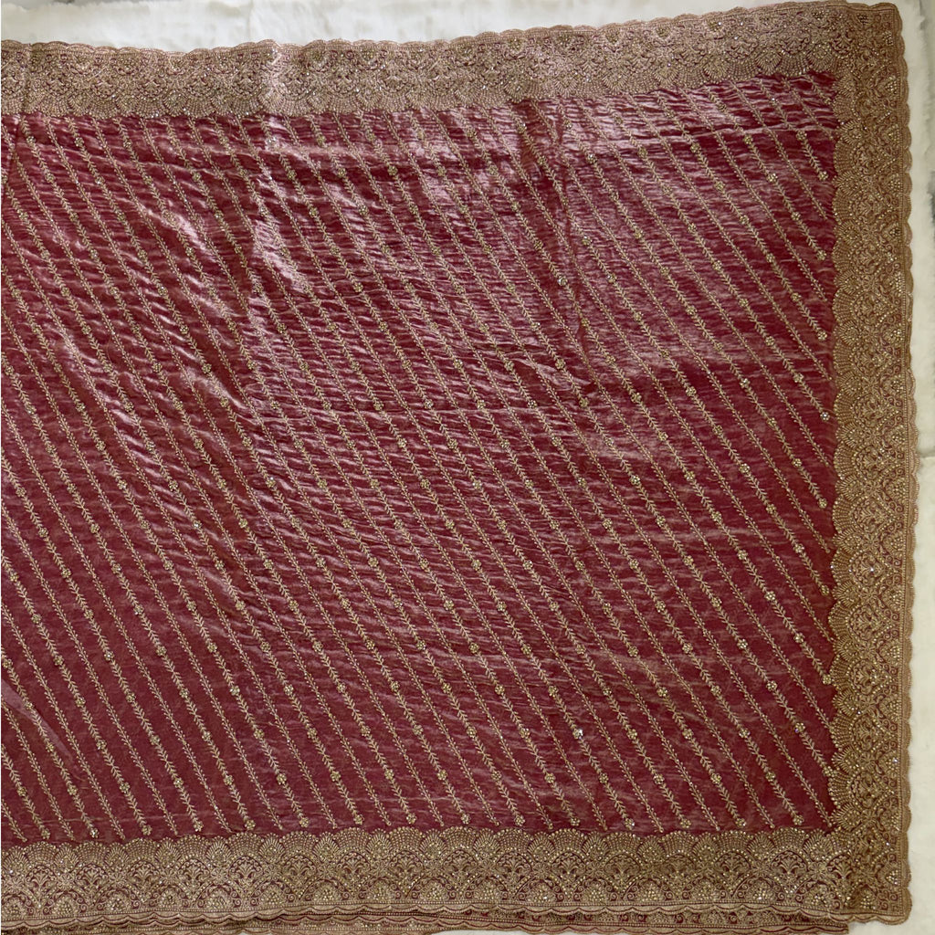 Pink Gold Embroidered Designer Saree