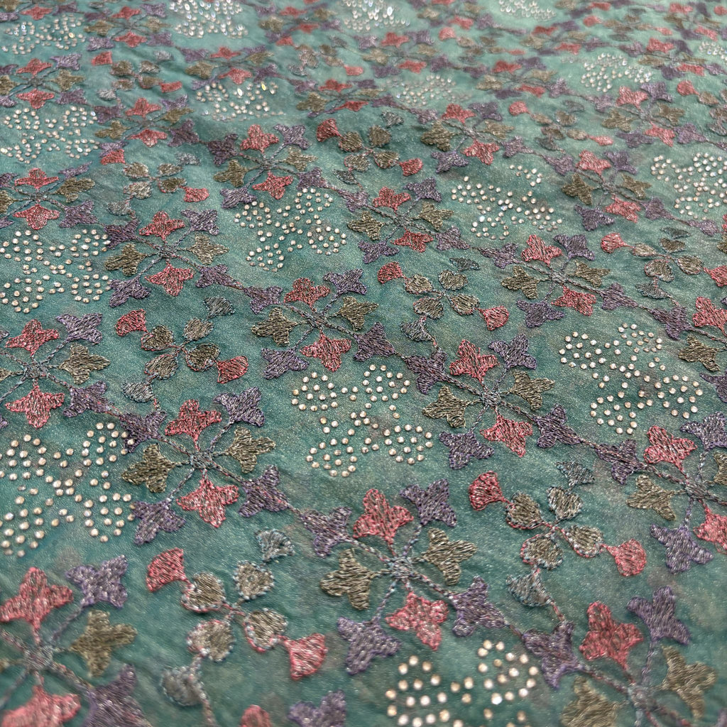 Sea Green Floral Zari Saree