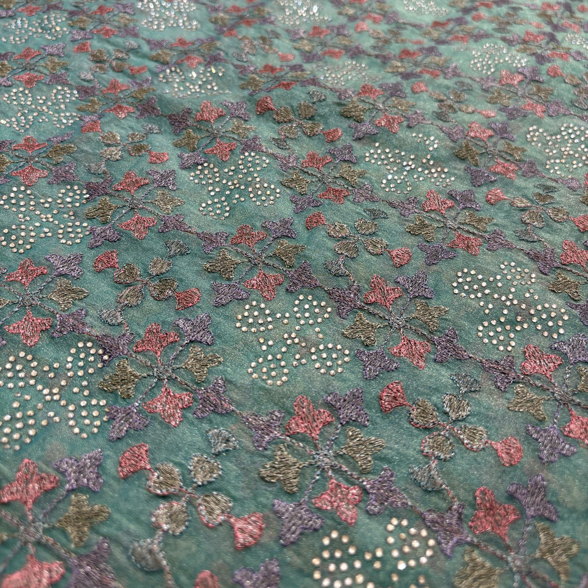 Sea Green Floral Zari Saree