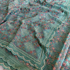 Sea Green Floral Zari Saree