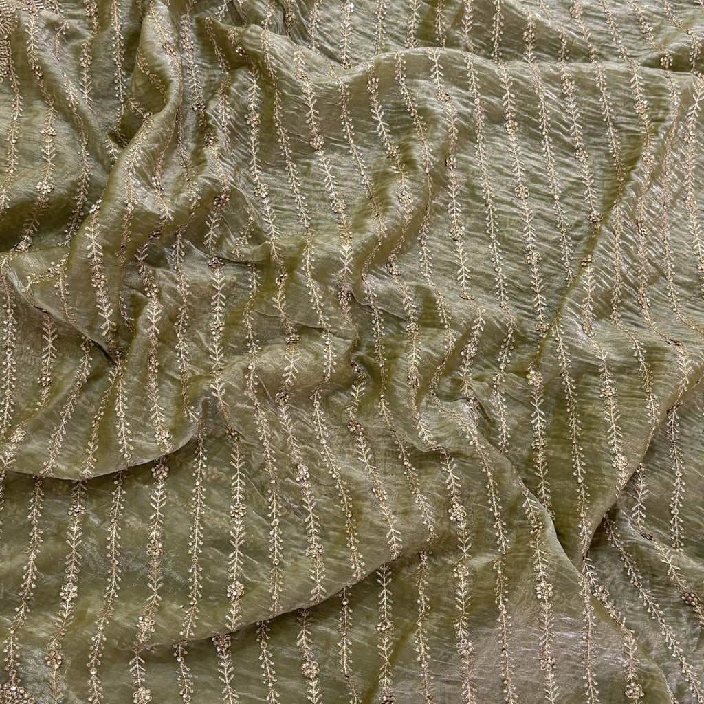 Olive Green Zari Stripe Saree