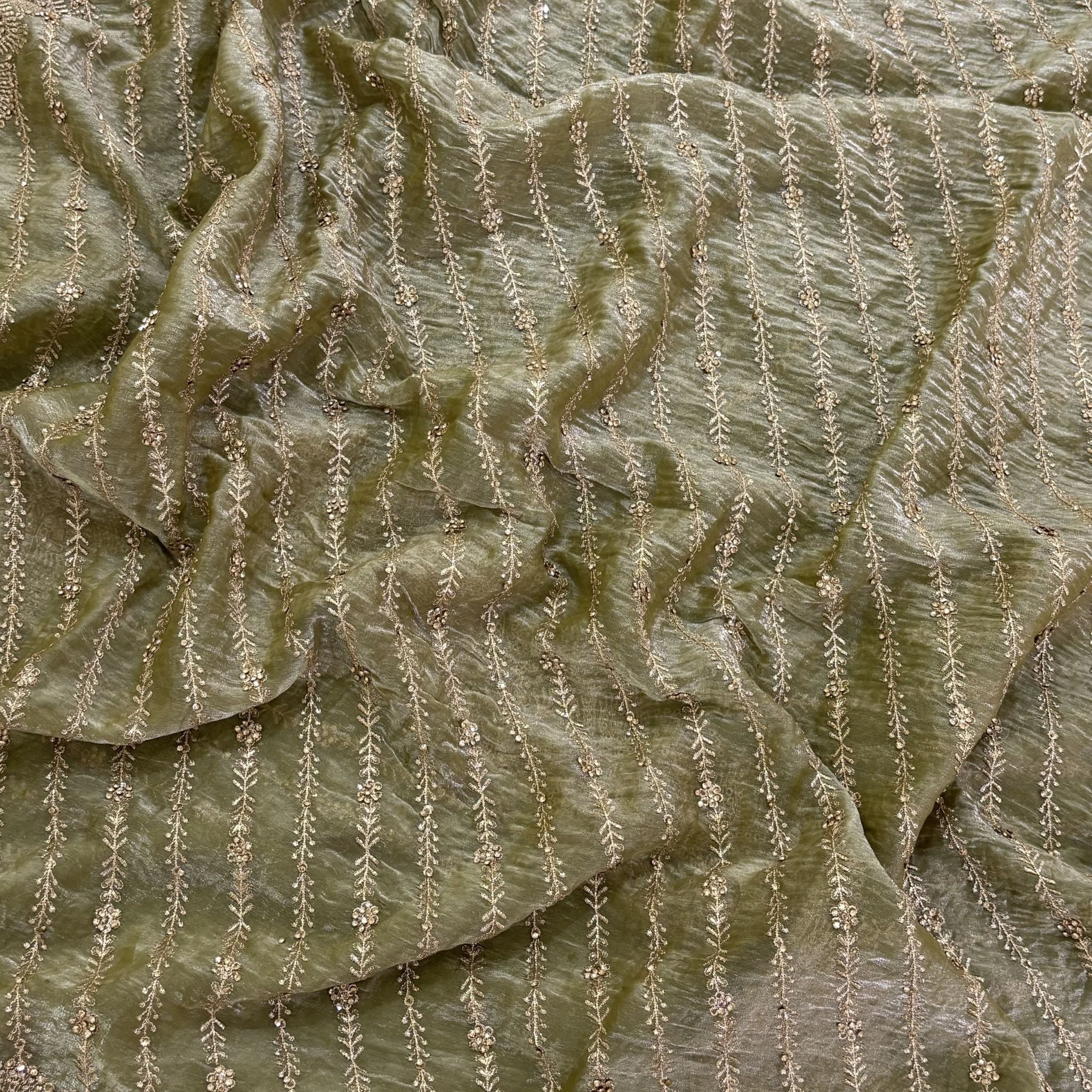 Olive Green Zari Stripe Saree