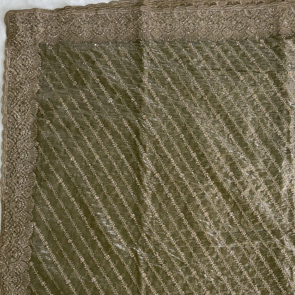Olive Green Zari Stripe Saree