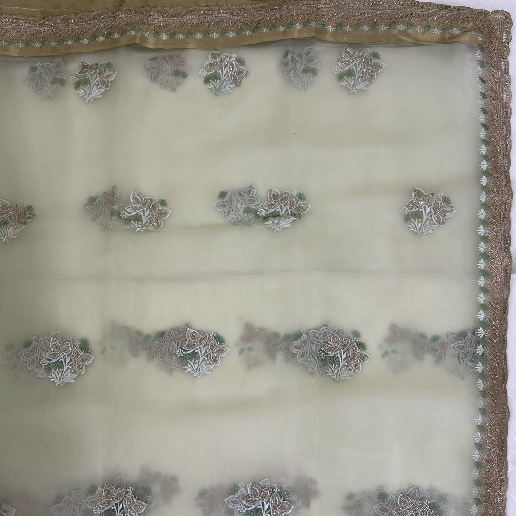 Pista Green Embroidered Organza Saree