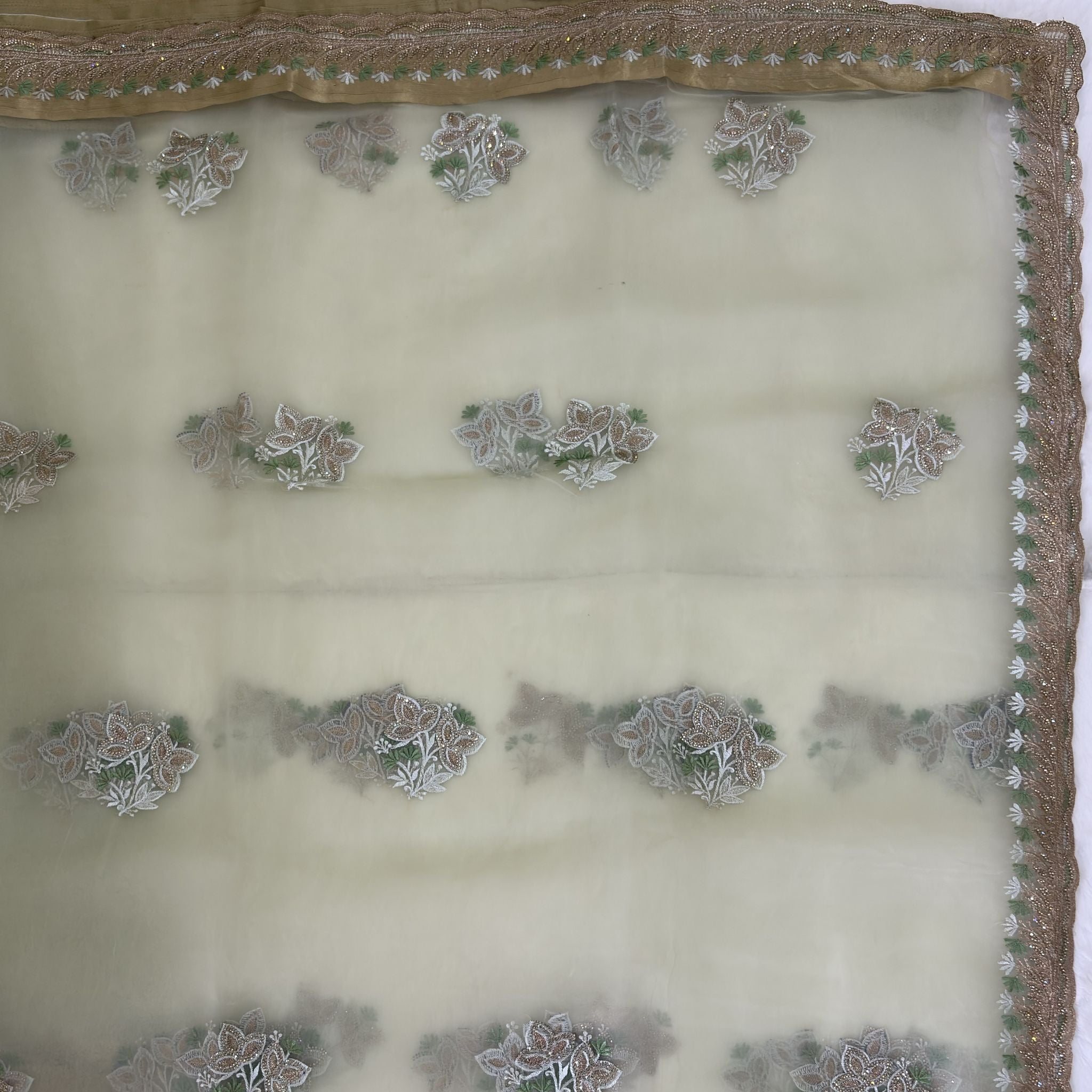 Pista Green Embroidered Organza Saree