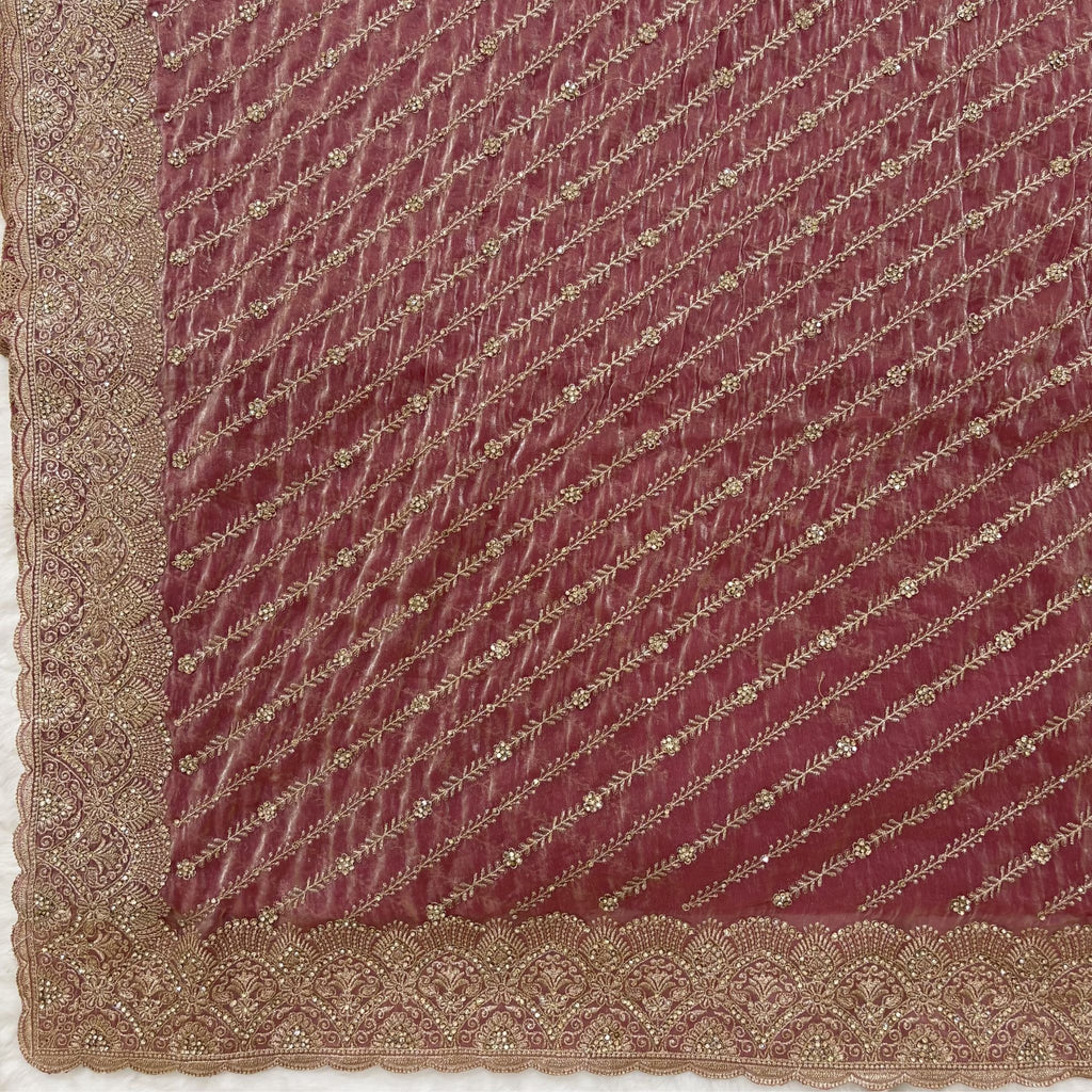Pink Gold Embroidered Designer Saree