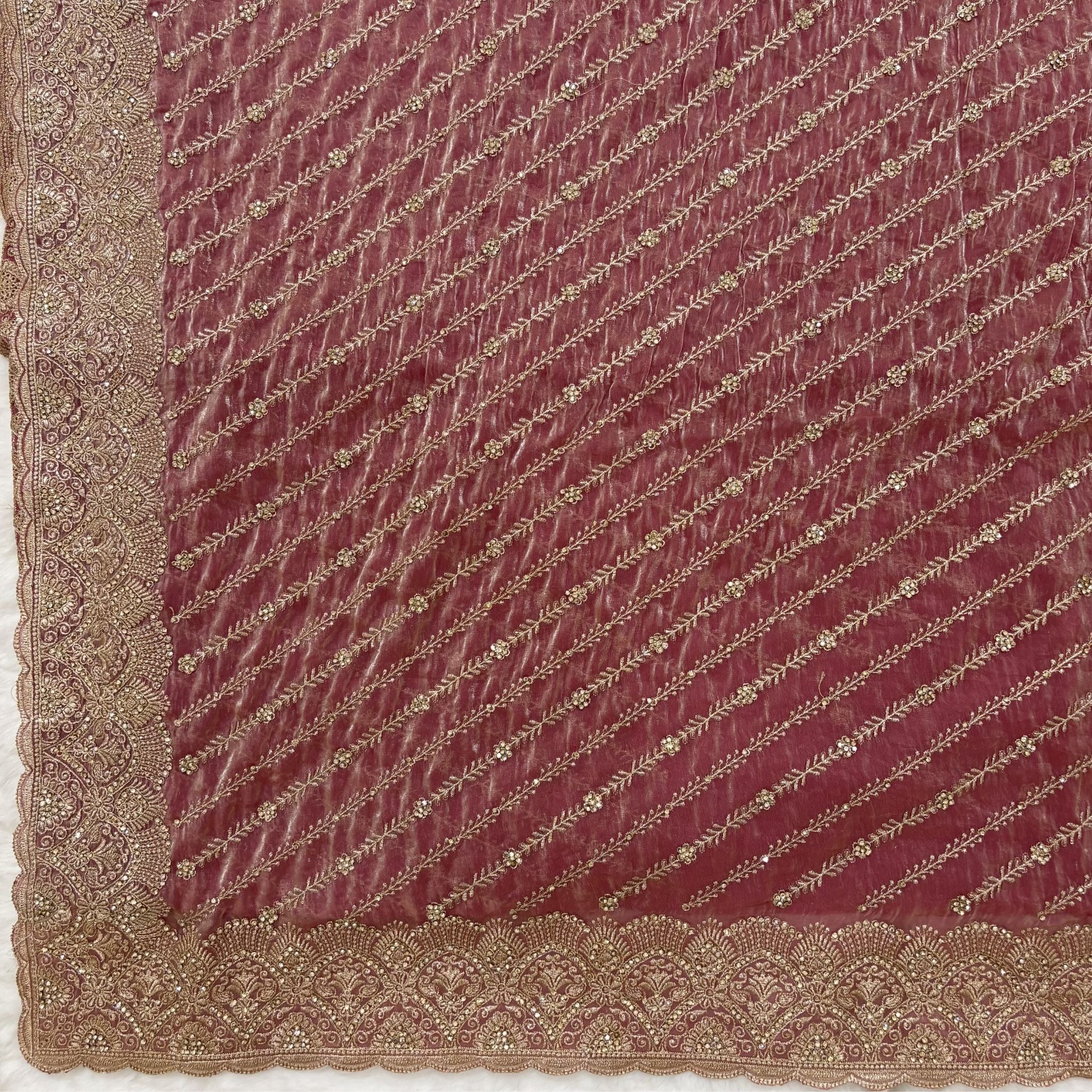 Pink Gold Embroidered Designer Saree